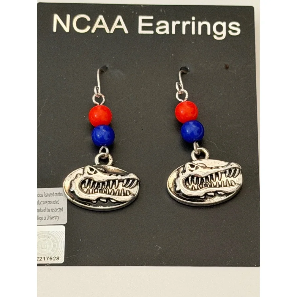 NCAA Florida Gators Dangle‎ Earrings Orange Blue Beads Silver Tone Logo UF Fan